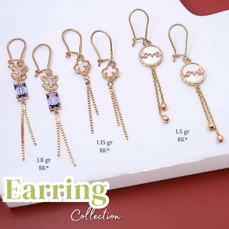 ANTING DEWASA PANJANG,ANTING KUPU,ANTING FASHION,ANTING BUNGA PUTIH,ANTING DEWASA KADAR 8K
