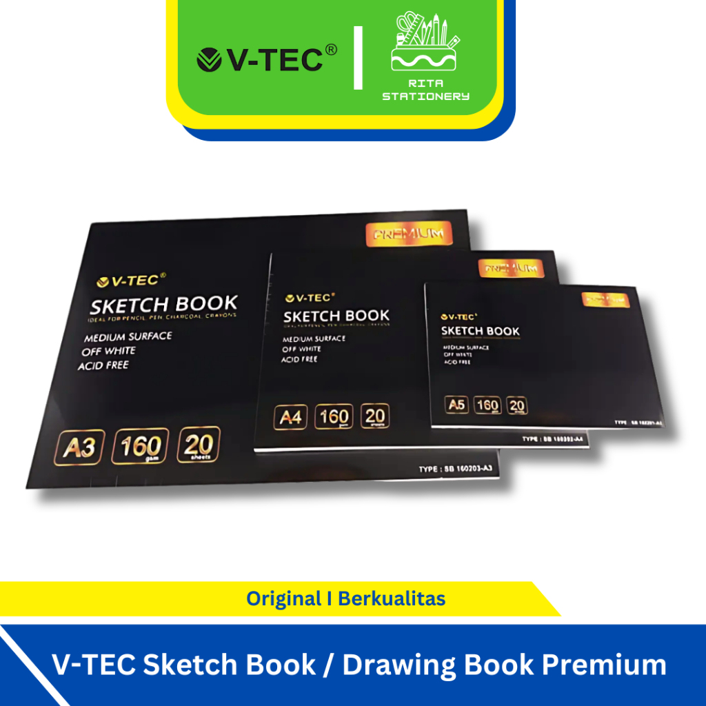 

V-Tec Sketch Book / Drawing Book Premium A5 / A4 /A3 Cover Hitam Tebal 160 Gsm Isi 20 Lembar SB-16020X