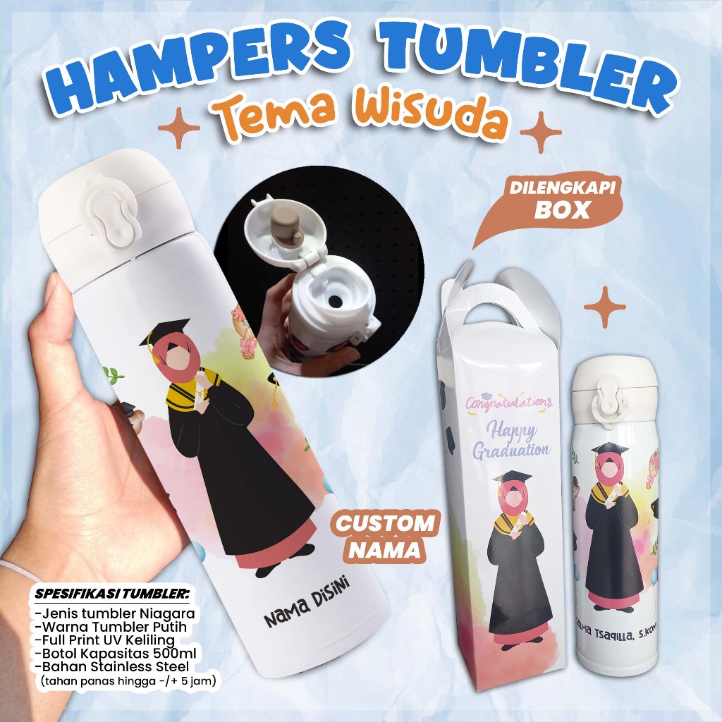 HAMPERS TUMBLER TERMOS KADO WISUDA CUSTOM - DILENGKAPI BOX