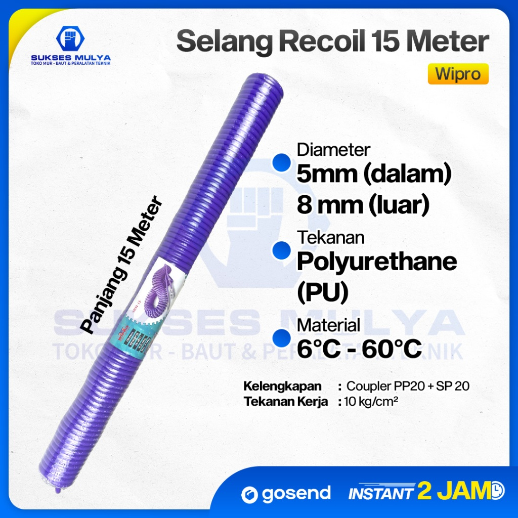 Selang Recoil 15 meter WIPRO UNGU
