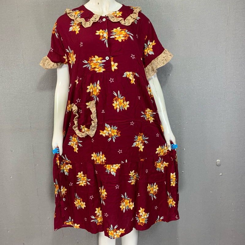 BunnyNightie - Gajah Putih Midi Rempel Daster Batik | Daster Batik Gajah Putih | Daster Batik Rayon 