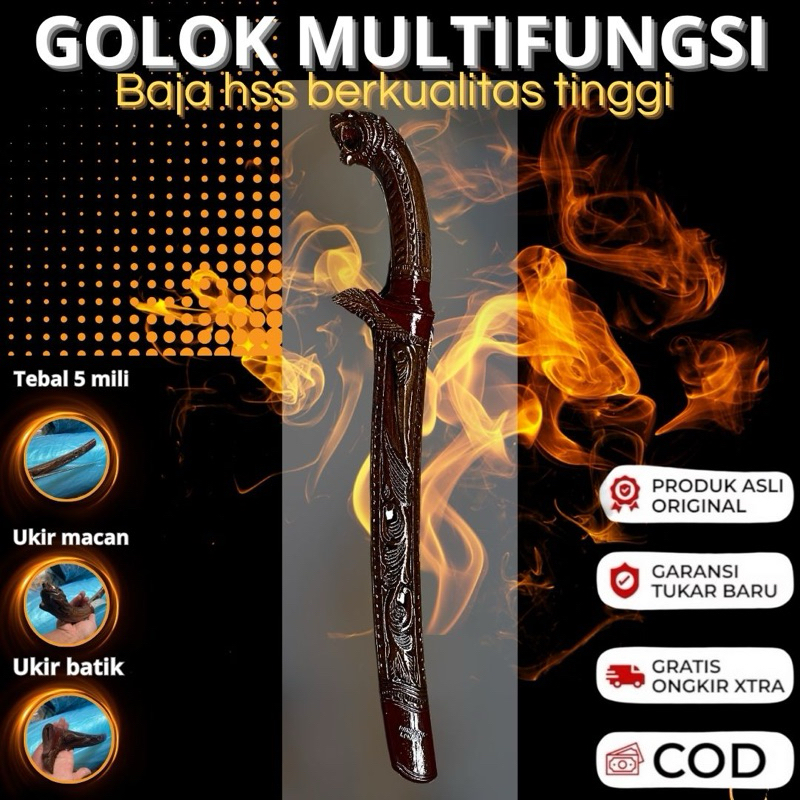 Golok Serbaguna  Baja Hss > Golok Sarung Ukir Kayu Jati Golok Kebun Golok Pamoroan Golok Sembelih