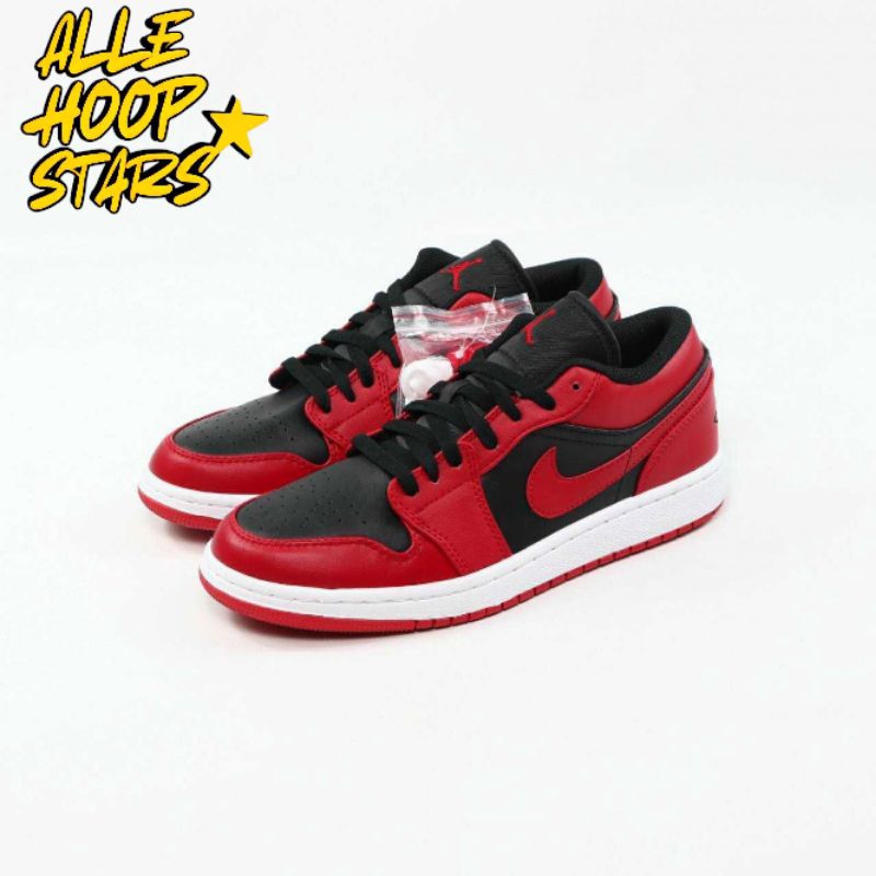 AHS Sepatu NIKE Air Jordan 1 Low Reverse Bred Black GYM Red