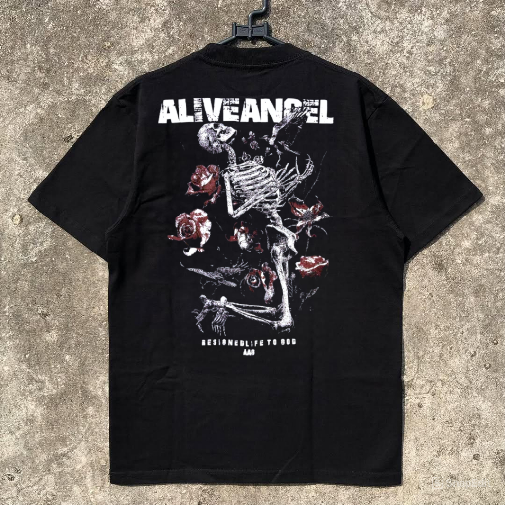 Baju Kaos Distro Premium Tengkorak Mawar Hitam Unisex Pria Wanita Original Combed 30s Keren Cowok