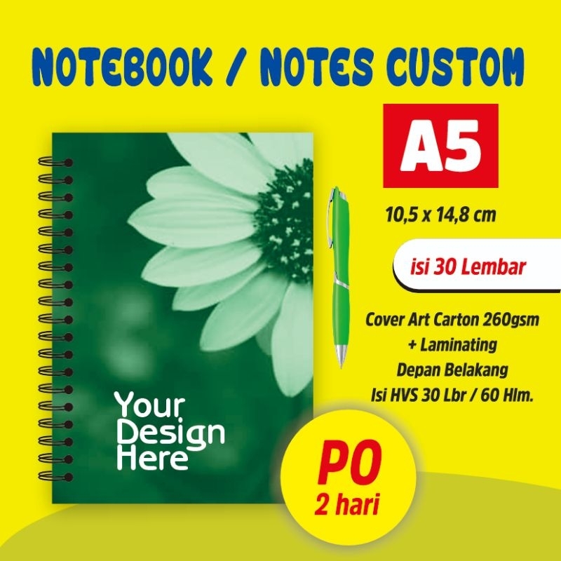 

Notebook/notes custom A5 isi polos atau garis 30 lembar