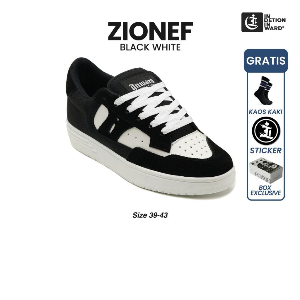 Indetion inward - ZIONEF Black white | Sepatu Pria | Sneakers | sekolah