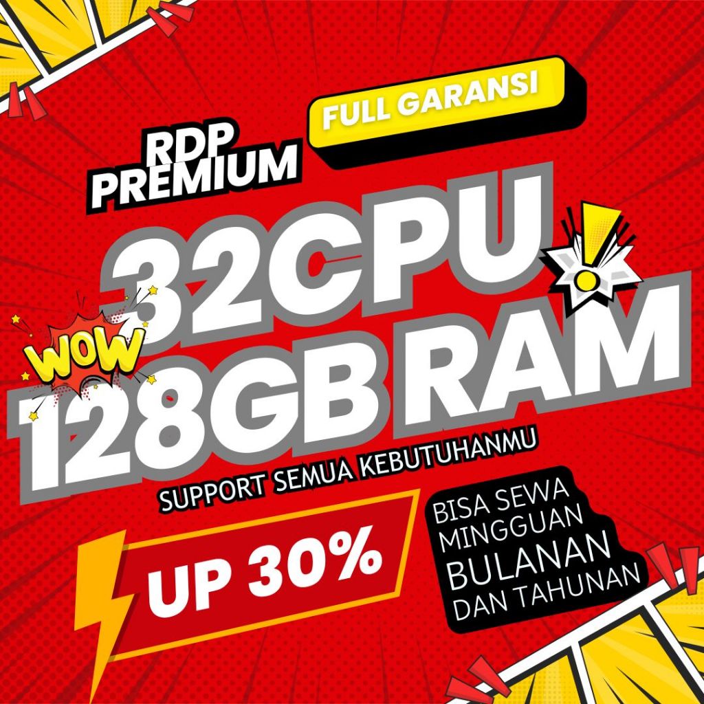 RDP BARAMETAL DEDICATED 32 CORE 128 RAM Support Bot, OBS, Traffic