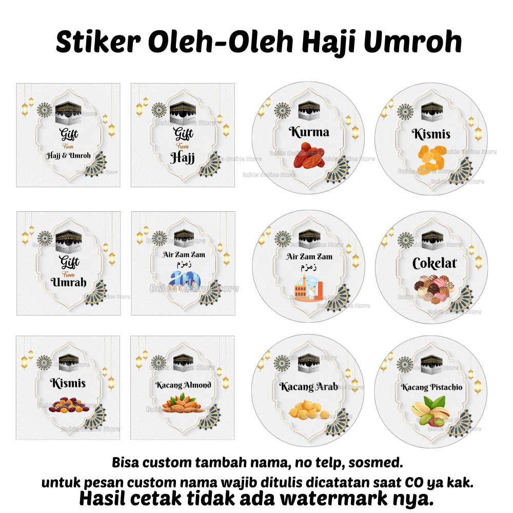

label sticker stiker Gift From Hajj Umroh oleh-oleh Haji kemasan souvenir hampers parcel hadiah bingkisan tasyakuran kurma cokelat air zam zam kacang arab almond pistachio kismis golden raisin Toples packaging kantong plastik paperbag dus box cup thinwall