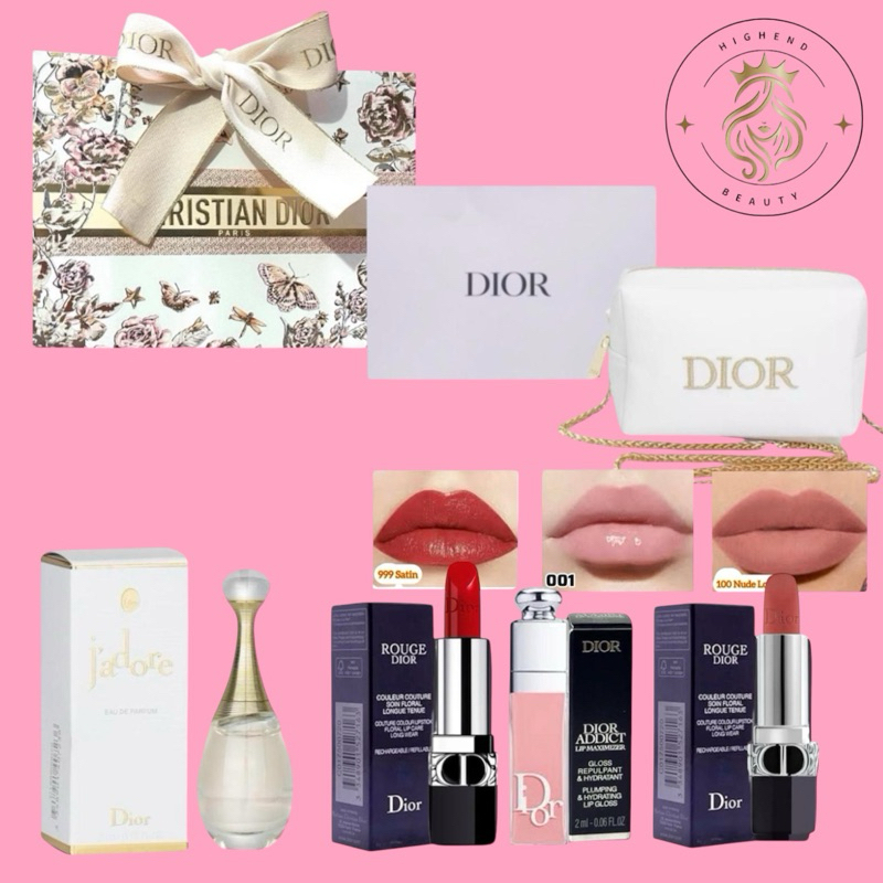 Dior Gift Set Lipstick Traveling Size Isi 4 Item + Sling Bag & Paper Bag