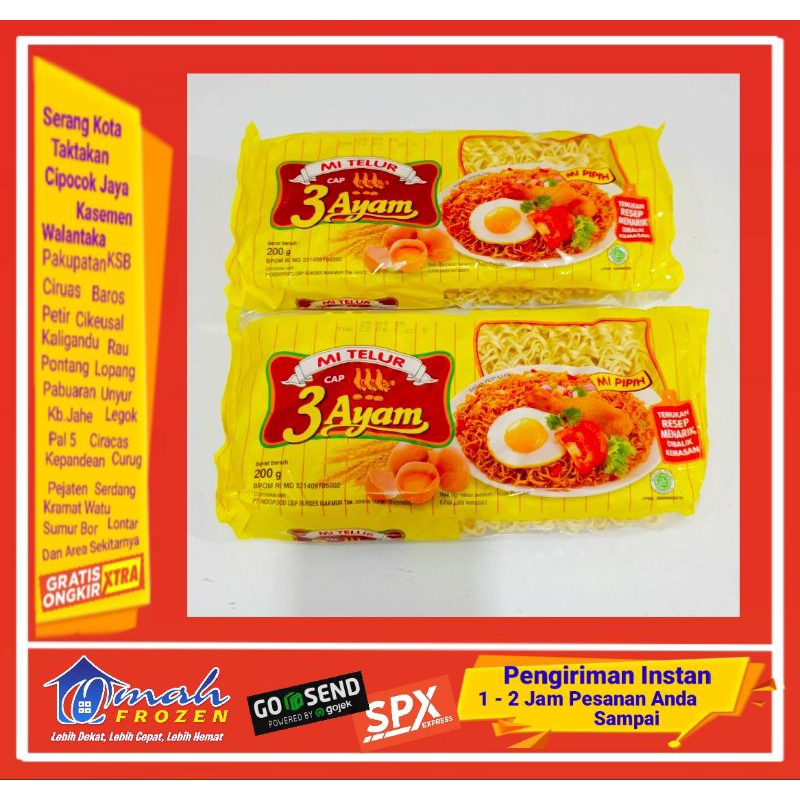 

Mie Telur cap 3 Ayam 200gr, Frozen Serang