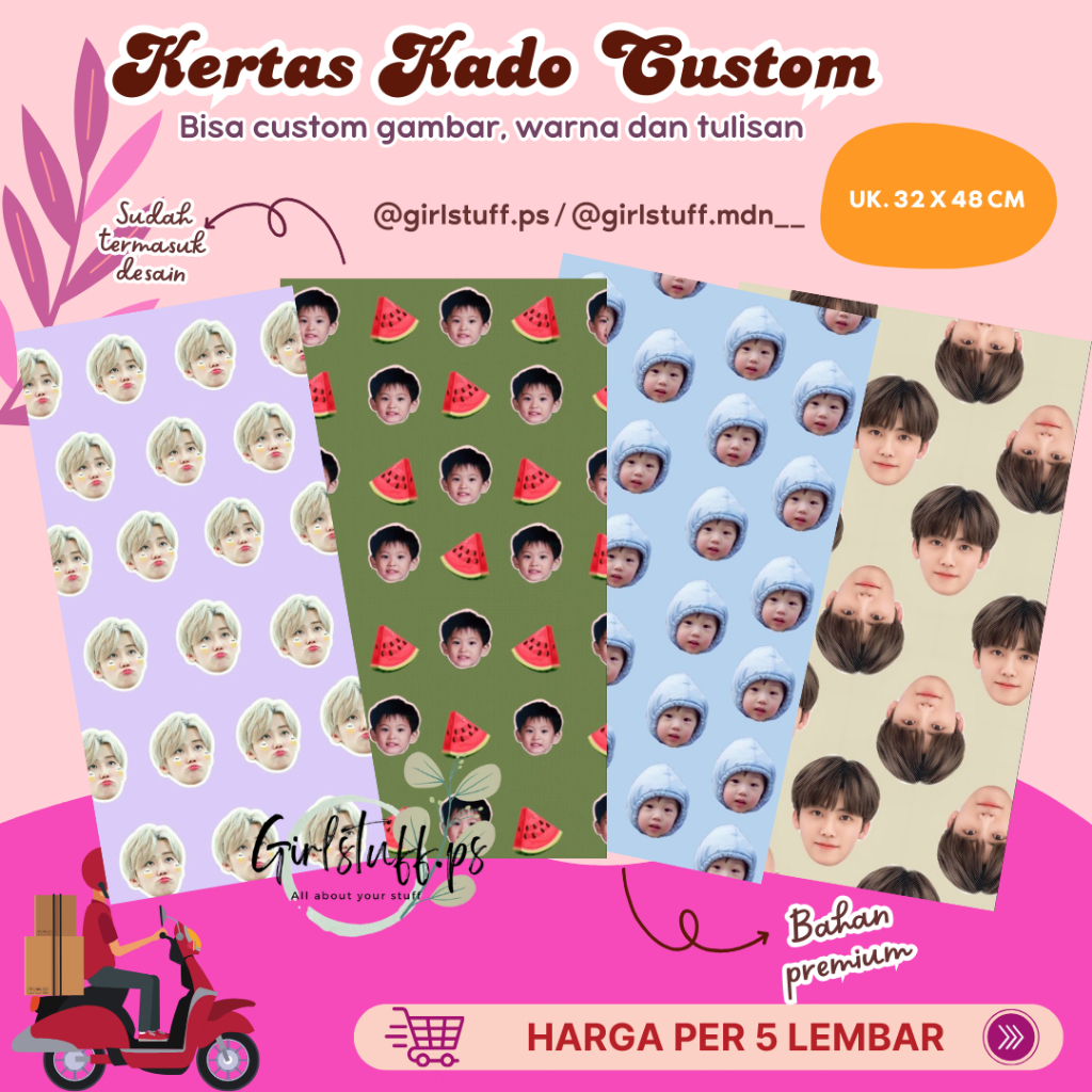 

[CSP] KERTAS KADO CUSTOM WAJAH/MUKA TAMBAH TULISAN BEBAS REQUEST