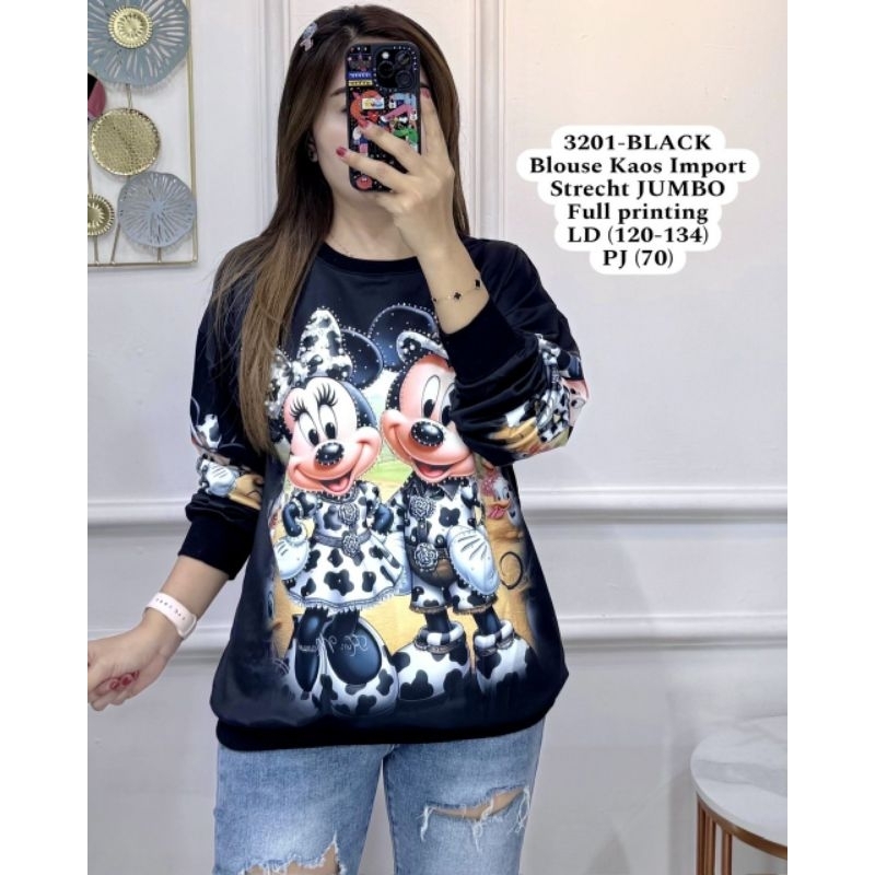 ELL 3201 BLOUSE MICKEY IMPORT / KAOS LENGAN PANJANG WANITA / READY / REALPICT