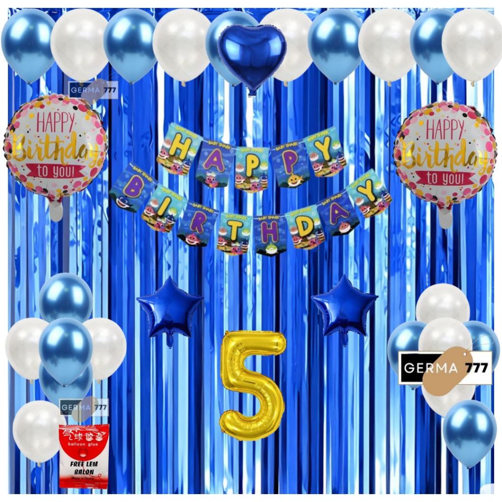Paket Dekorasi Ulang tahun Anak Banner Happy Birthday Karakter Baby Shark Lol Minion Set Ultah