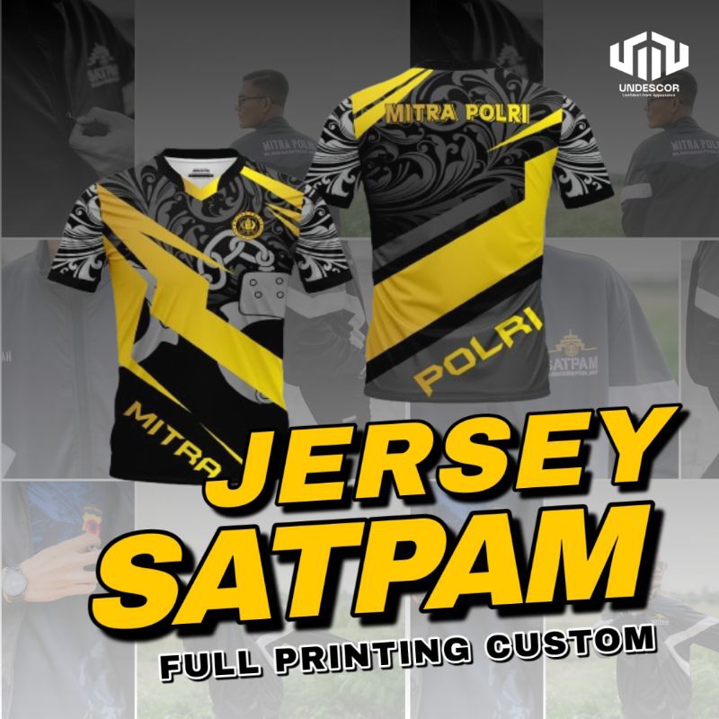 Jersey Satpam Mitra Polri Kaos Olahraga Security Pria Wanita Lengan Pendek Full Printing Sport