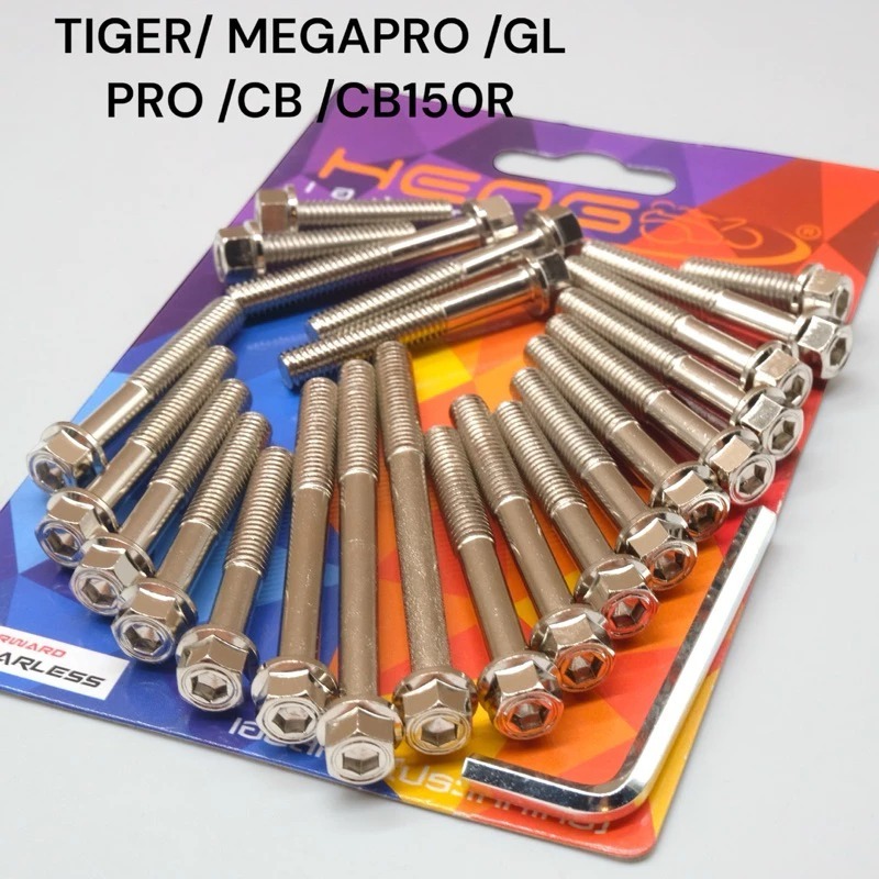 Baut Mesin 2 KUNCI HEXAGON Kiri Kanan Honda TIGER MEGAPRO GL PRO CB CB150R Chrome Thailand Full Set 