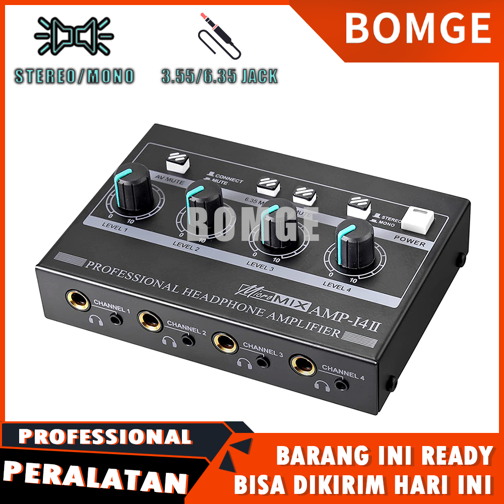 BOMGE Amplifier Headphone Stereo Komp 4 Saluran AMP-14II Amplifier Headphone Stereo Komp 4 Saluran