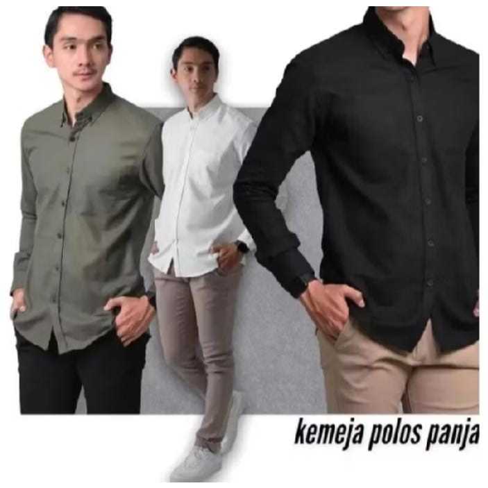 Baju Kemeja polos Pria Lengan Panjang Ukuran Jumbo Slimfit Premium Distro Atasan Hem Cowok Hitam