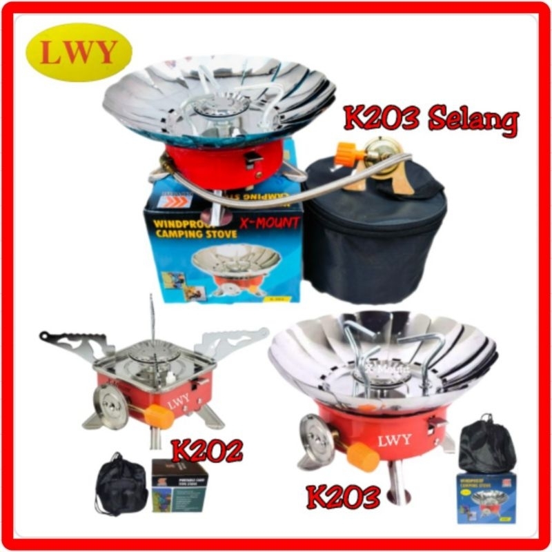 Kompor Camping Mini Portable Gas Stove Kotak Bulat kompor Gunung Bunga Selang