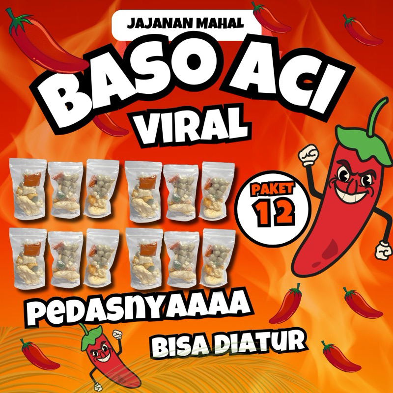 

BASO ACI PAKET 12 BUNGKUS, Viral Pedas Level Bisa Diatur Suka Suka dengan Topping : Cuanki, Ceker, dan Pilus Kriuk - Food, Makanan Instan Spicy Jajanan [BA-12]