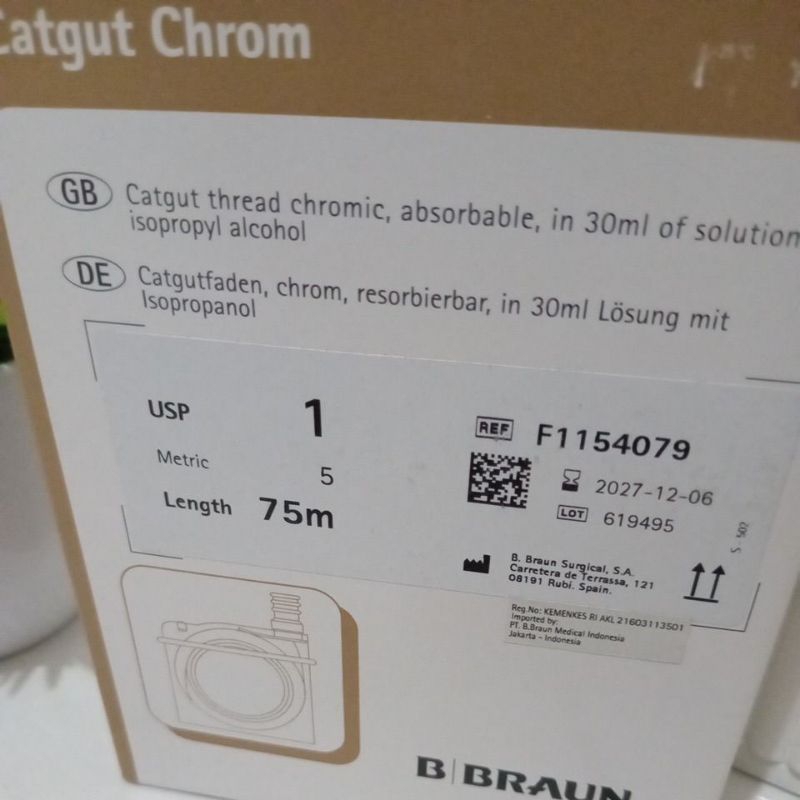 B Braun cat gut chromic 1/Benang chromic 1/catgut chromic 1/Benang jahit chromic 1 exp 2027 bulan 12