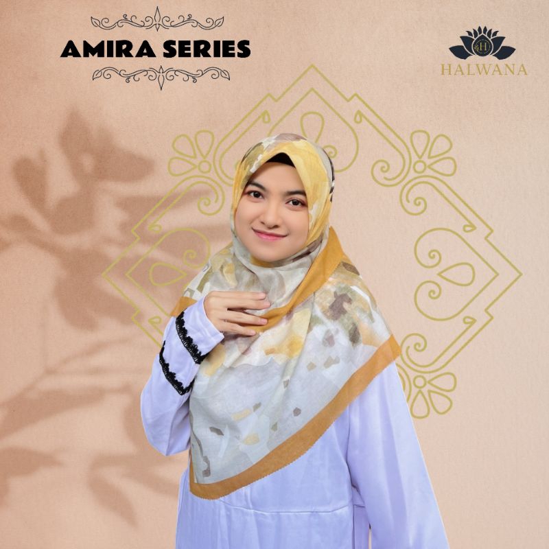 HALWANA - AMIRA Series Jilbab Motif Cantik Kerudung Segi Empat Hijab Scraf Bahan Voal Muslim Wanita