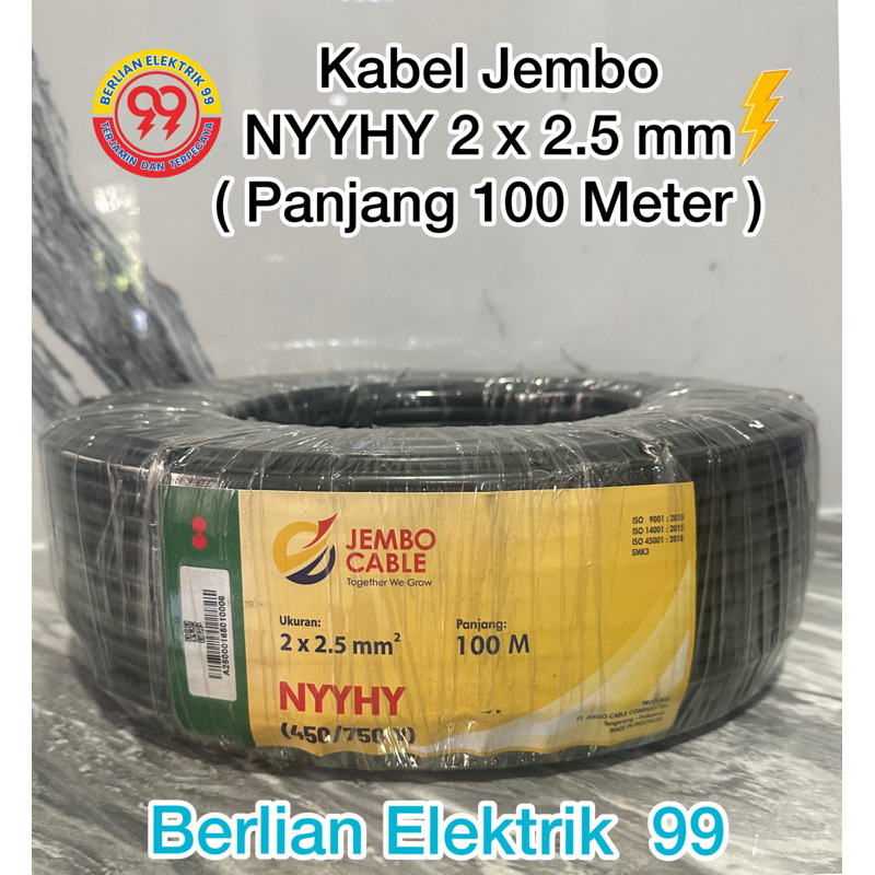 kabel jembo NYYHY 2x2,5mm(1roll 100meter)JEMBO NYYHY 2x2,5MM HITAM SERABUT