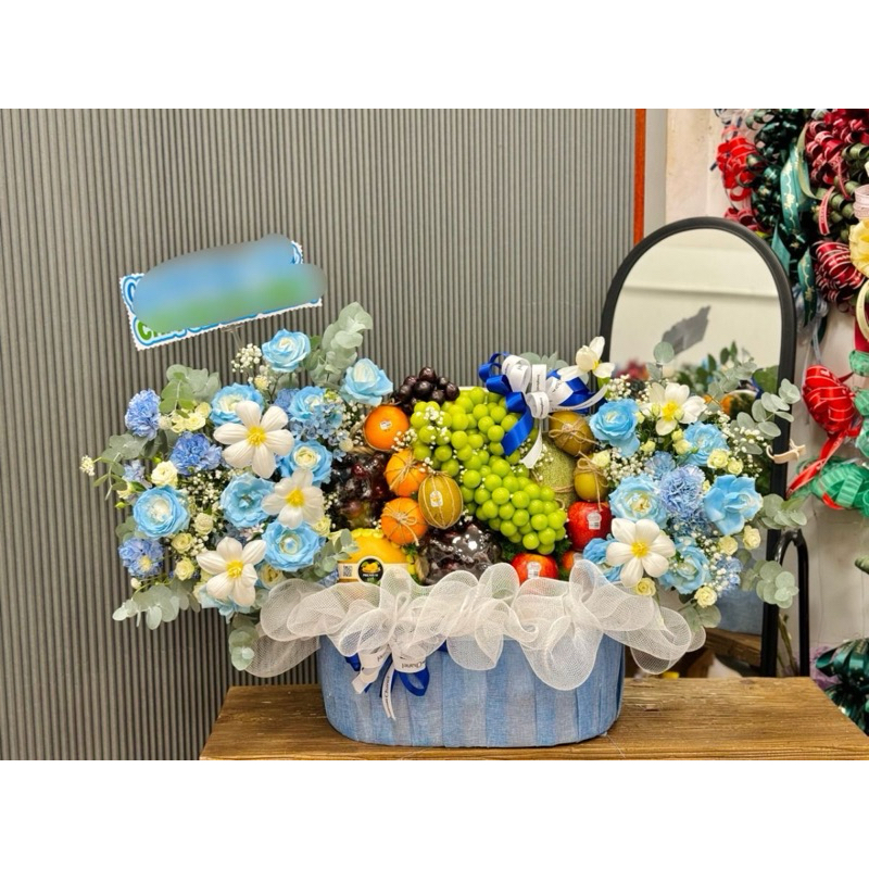 

the blue series of baskets bouquets bucket buket buah bunga hampers siap pakai dan kirim kemana saja order segera cus orders hampers korean japanese style
