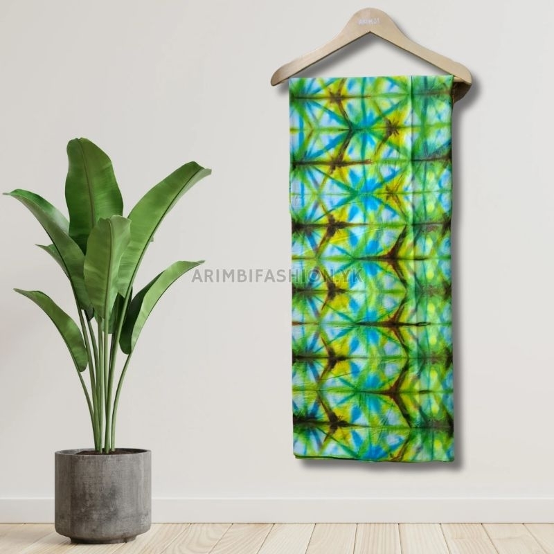 Kain Shibori Itajime || Uk 200cm × 115cm || Hijau Kuning Biru Hitam I by Arimbifashion.yk