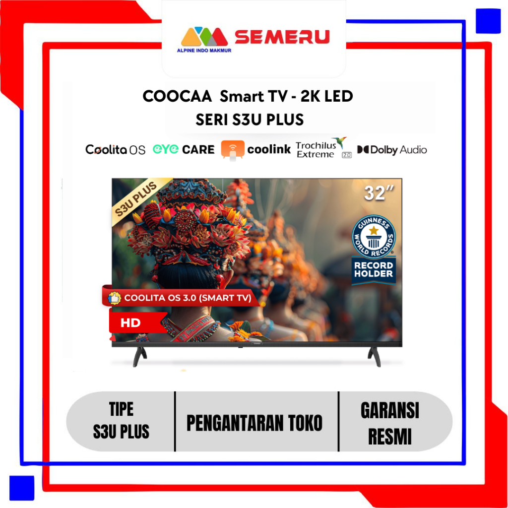 COOCAA 2K LED Digital Smart TV Seri S3U UKURAN 32 INC 32S3U PLUS / 40 INC 40S3U Plus / 43 INC 43S3U 
