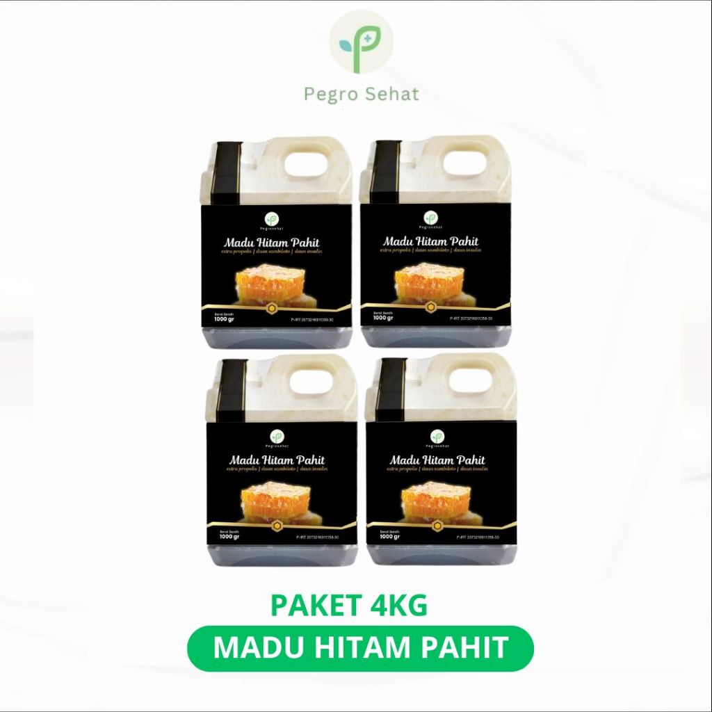 

Pegro Sehat Madu Super Hitam Pahit 4kg - Madu Herbal Premium plus Sambiloto Propolis Daun Insulin