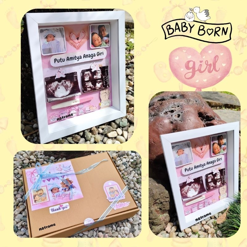 Kado bayi 3d frame bingkai scrapbook newborn testpack gelang bayi usg