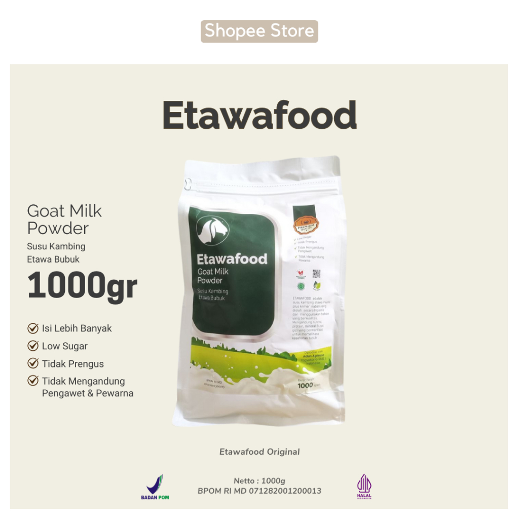 

Susu Kambing Etawafood 1000gr Goat Milk Powder Susu Kambing Etawa Bubuk ORIGINAL Tidak Pengus