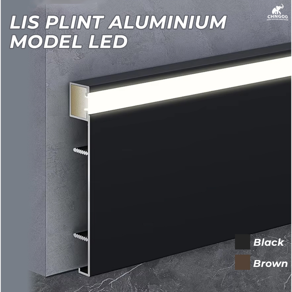 Lis Plint Alumunium Model LED Lurus dengan Bracket | Aksesoris Rumah dan Lantai