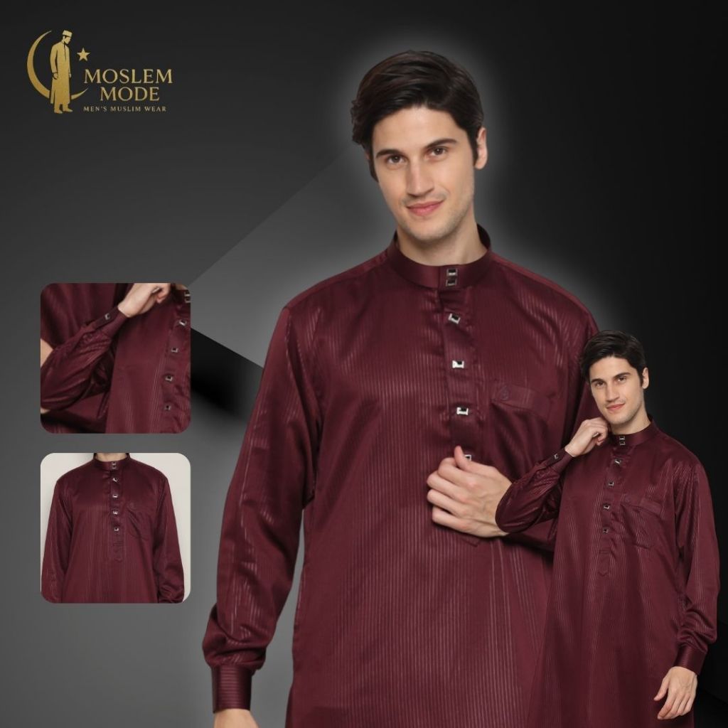 (Gamis Mode No.2 ) Gamis Pria Jubah Laki Laki Motif Garis Emboss Terbaru - Baju Muslim Cowok  Pas Bu