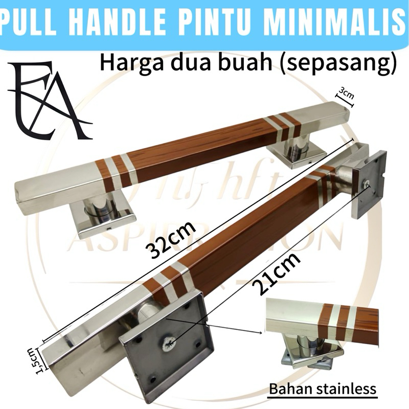 Pull Handle Pintu Minimalis gagang pintu 2 pintu kupu kotak stainless coklat muda