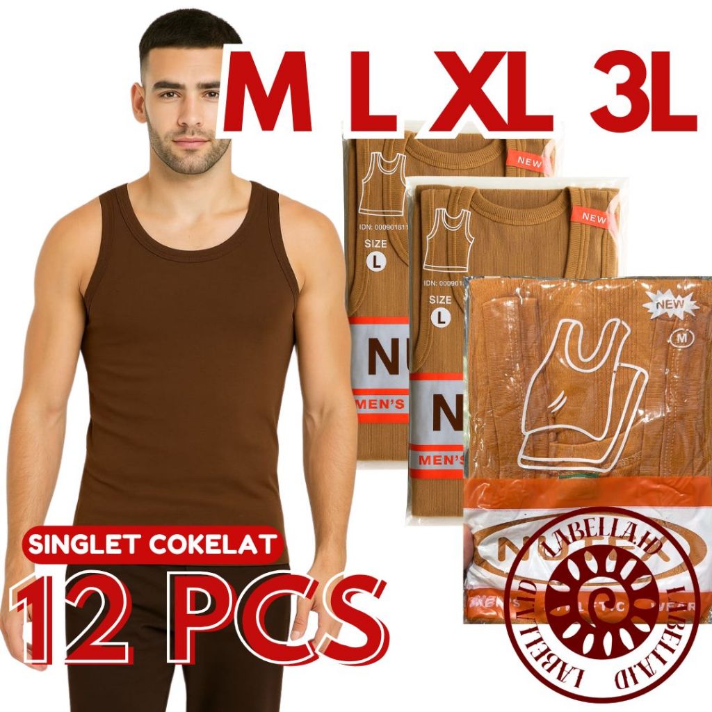 TERMURAH 1LUSIN 12 Pcs Singlet Pria Dewasa Cokelat Kaos Dalam Pria Nutex Miatex SMB LABELLAID