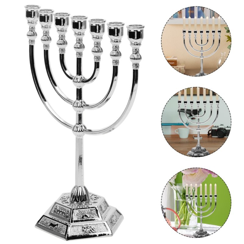 7 Branches Menorah Hanukkah Kaki Dian Temple Jewish Candle Holder