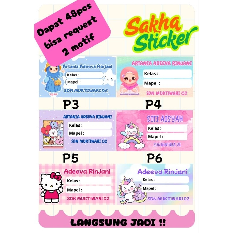 

(48pcs) Harga Promosi Stiker Label Buku Lucu Custom Nama dan Sekolah