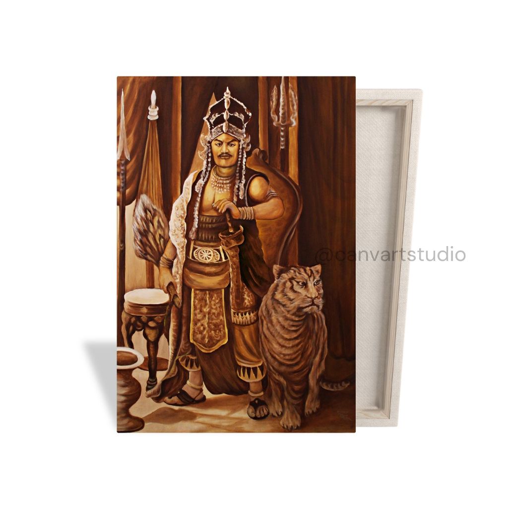 Lukisan Cetak Kanvas Potret Prabu Siliwangi Bingkai Kayu Spanram