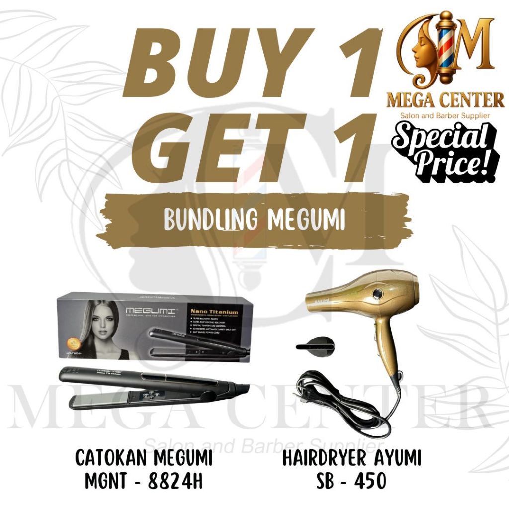 MEGUMI Catok Nano Titanium MGNT - 8824H FREE Hair Dryer AYUMI SB - 450