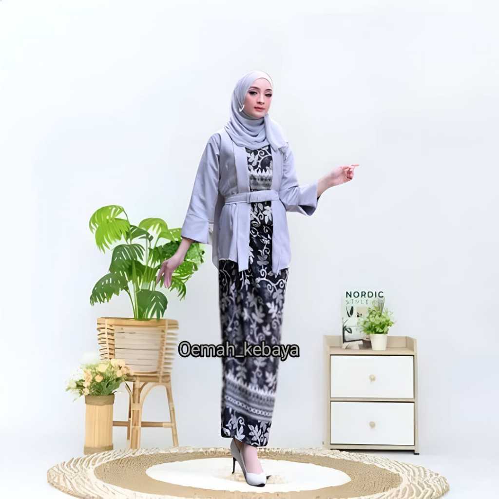 Setelan Kebaya Kutubaru Elnira Silver Kombinasi Terbaru Kebaya Modern Set Wisuda Kondangan Kutubaru