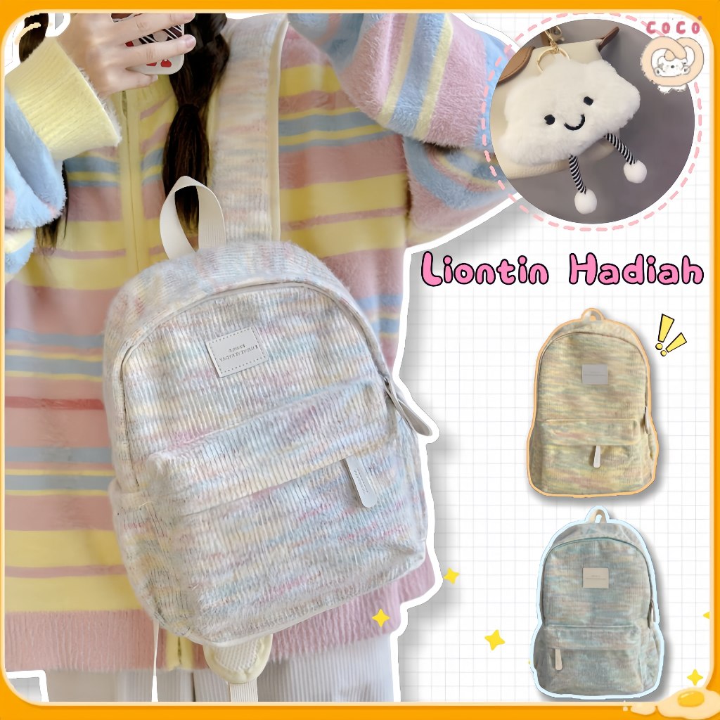 [Liontin Hadiah] Tas Ransel Sekolah Warna Kontras Rajutan Y2k/Tas Ransel Anak Perempuan Gaya Jepang/