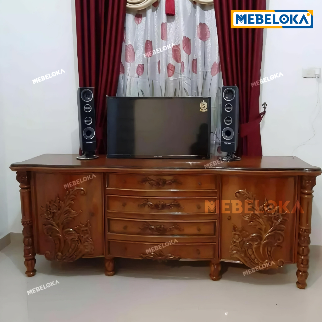Bufet tv kayu jati ukiran mewah. Meja tv ukiran kiansantang
