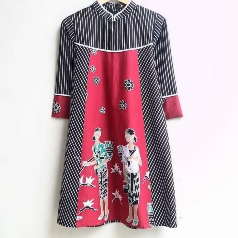 Tunik Baju Batik Kombinasi Mbo Jamu Mix Lurik Lapis Tricot