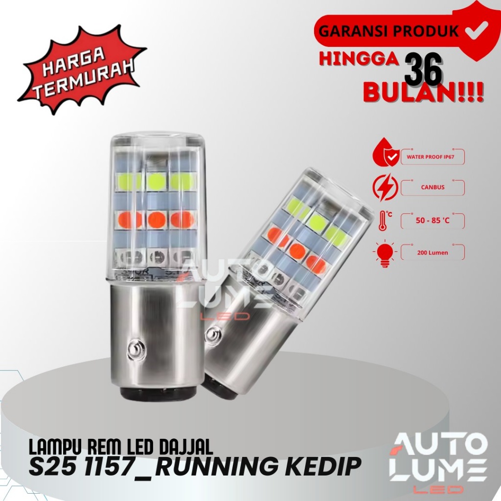 Autolume Lampu Rem LED S25 1157 Running Kedip Strobo RGB Stop Lamp Belakang Motor Mobil 21 Mata TERM