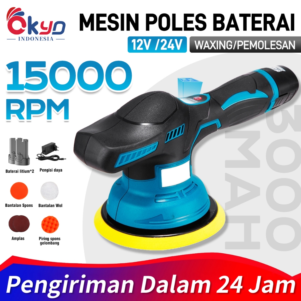 Alat Poles Mobil cordless 6800rpm /alat poles mini body portable baterai 125mm /2600mAh /Mesin Poles