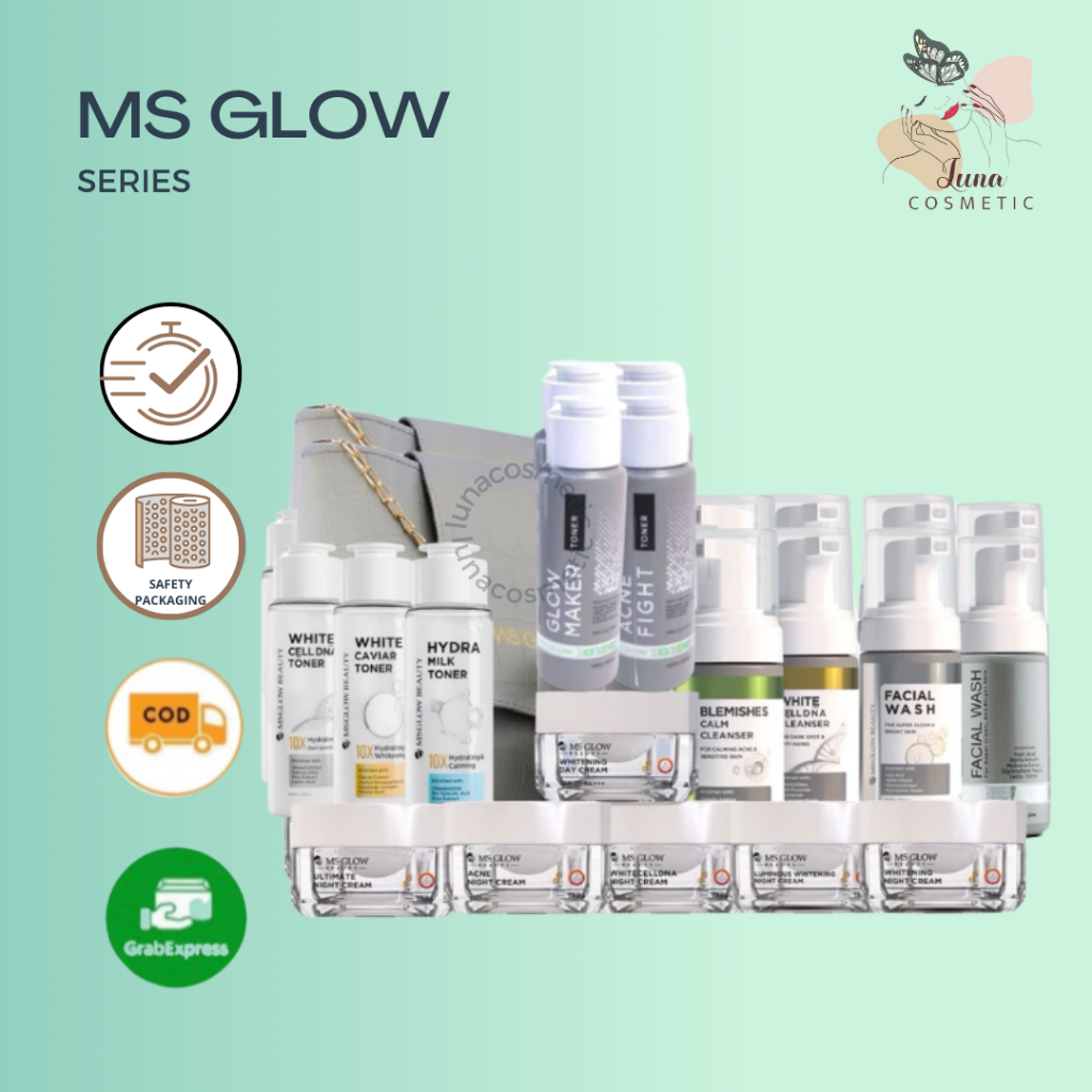 MS GLOW All Produk Paket Wajah Free Pouch Kosmetik/BB/Ecer Whitening Night Cream/Luminous/Malam Ulti