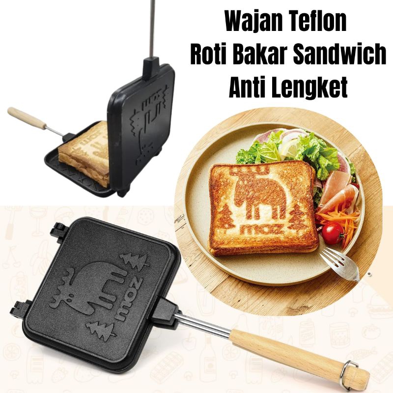 WAJAN TEFLON 2 SISI ANTI LENGKET CETAKAN ROTI PANGGANG BAKAR SANDWICH ANTI LENGKET HITAM