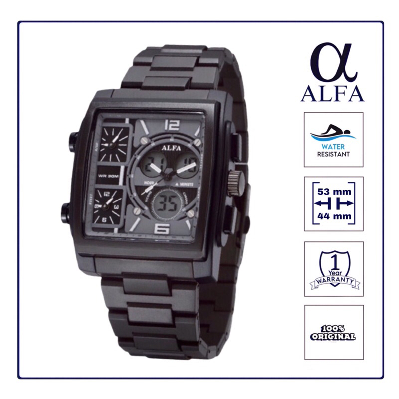 Jam Tangan Pria Sport Casual Anti Air Tali TPU Original ALFA 880054