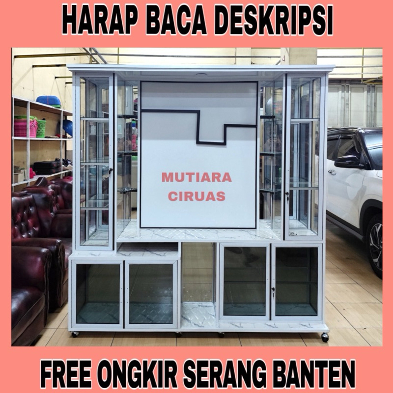 Bufet TV 50” Aluminium / Rak TV Full Kaca Roda (FREE ONGKIR SERANG BANTEN)